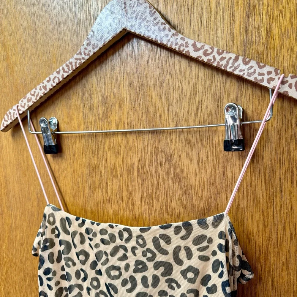 Sandy Liang Lily Leopard Print Sleeveless Ruched Mini Dress Bodycon 6 - Picture 5 of 15